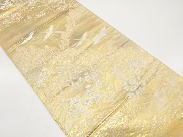 JAPANESE KIMONO / ANTIQUE FUKURO OBI / SILK / WOVEN CRANES